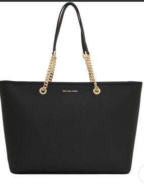 Michael Kors large Jet Set Black Tote with Gold Chain Straps